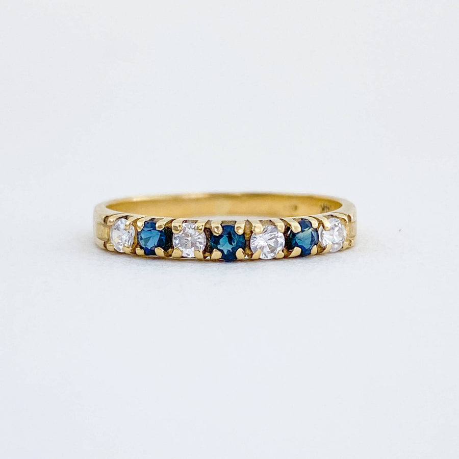 Vintage Sapphire & CZ Half Eternity Ring