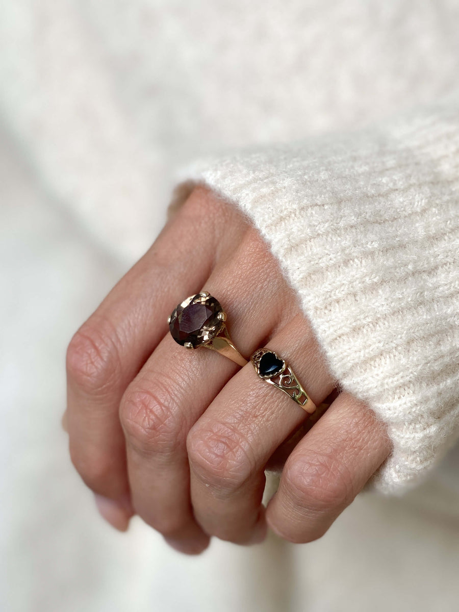 Vintage Smoky Quartz Coeurs Ring