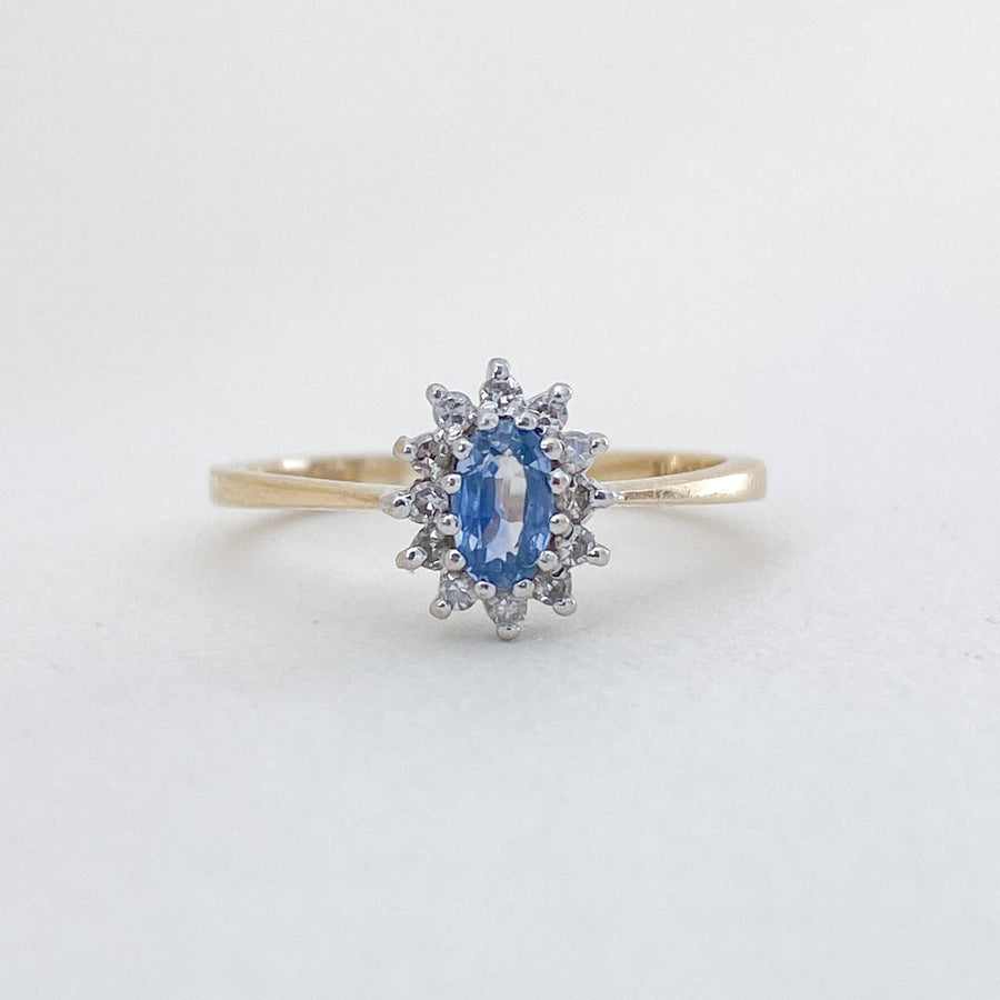 Vintage Ceylon Sapphire & Diamond Halo Ring