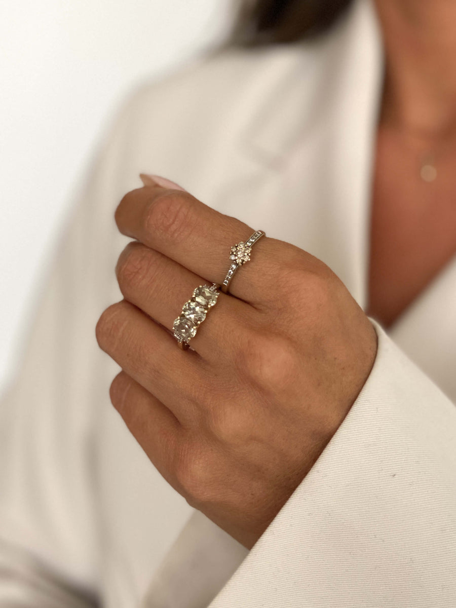 Vintage Champagne & Clear Diamond Flower Ring