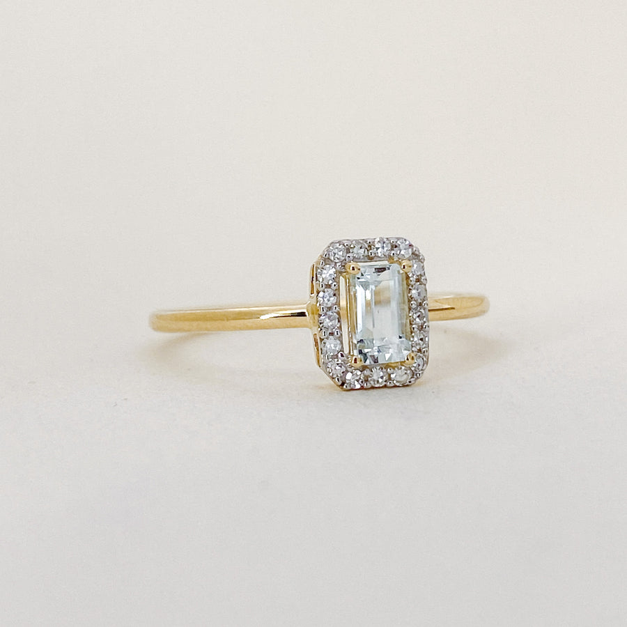 Aquamarine & Diamond Cushion Halo Ring