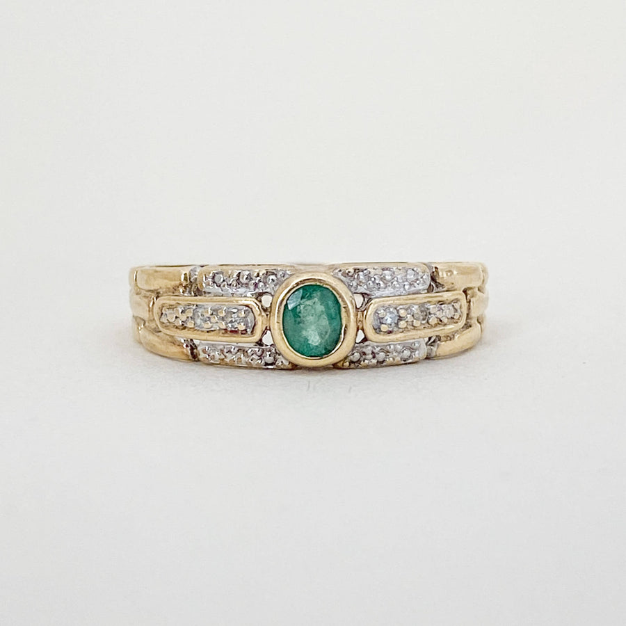 Vintage Emerald & Diamond Chain Ring