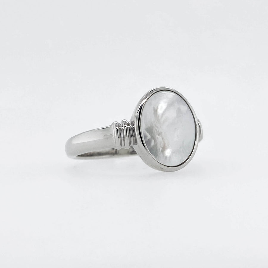 Silver Mother of Pearl Oval Accent Ring
