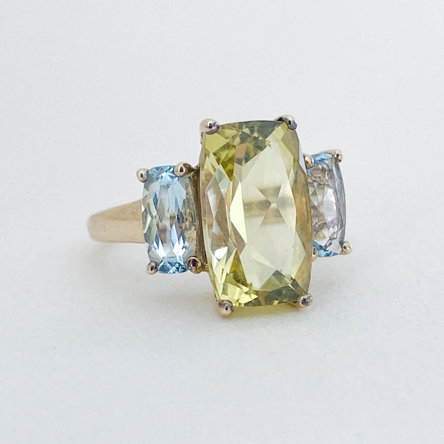 Vintage Peridot & Aquamarine Trilogy Ring