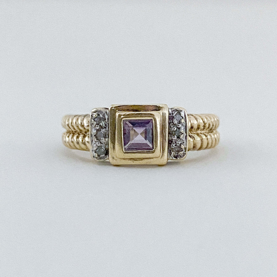 Vintage Amethyst & Diamond Double Rope Ring