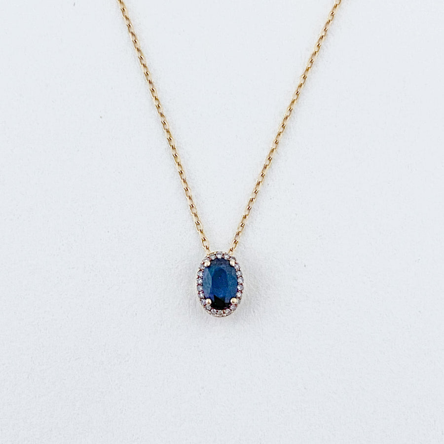 Vintage Sapphire & Diamond Halo Pendant with Necklace