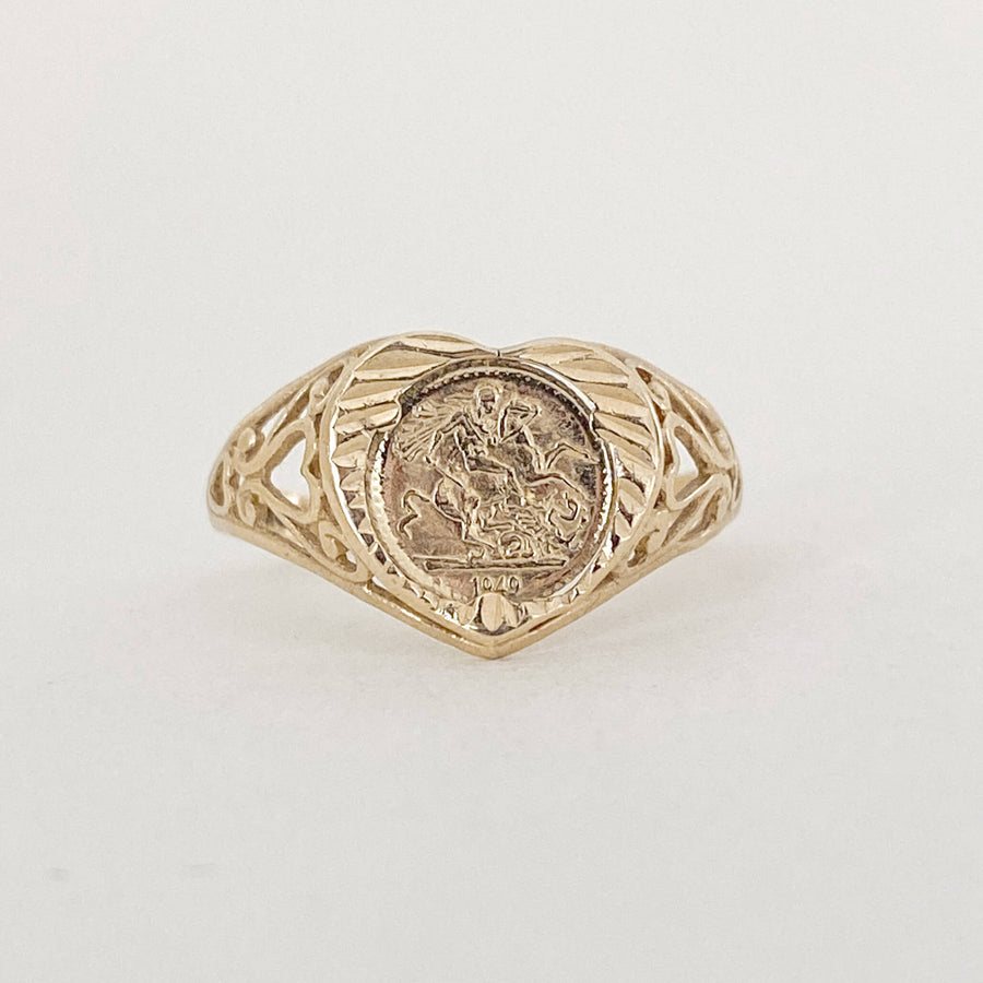 Vintage Coin Heart Ring