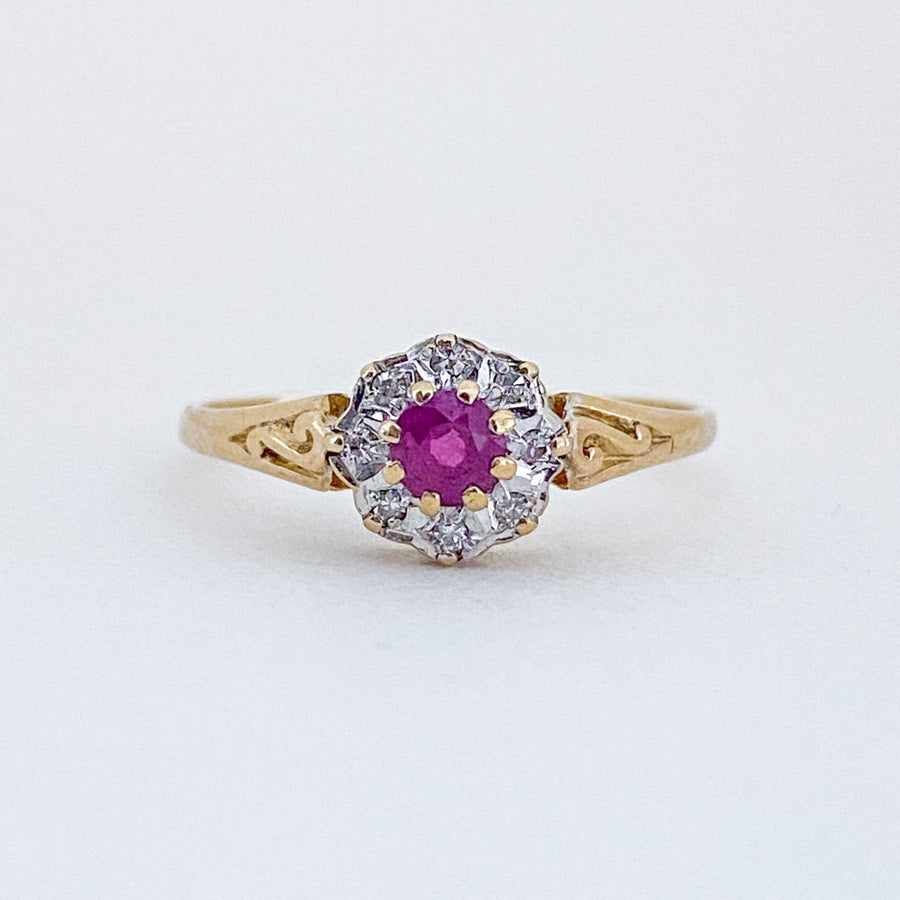 Vintage Ruby & Diamond Halo Ring