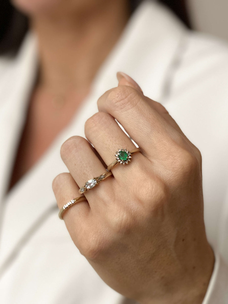 Vintage Emerald & Diamond Halo Ring