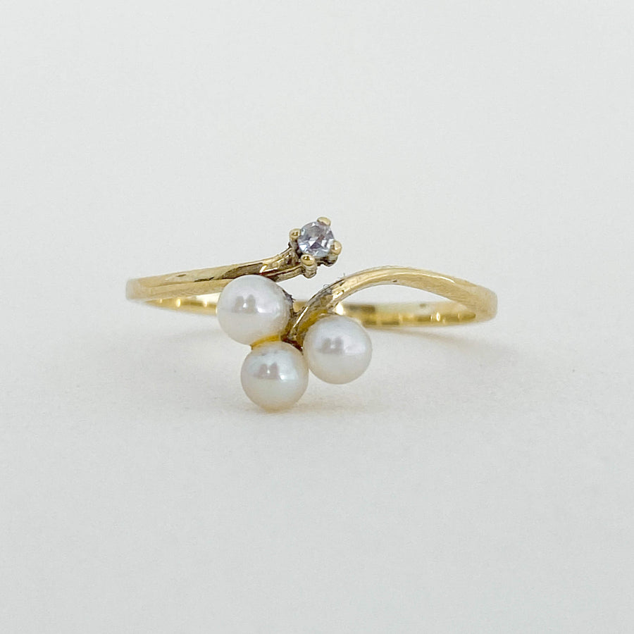 Vintage Pearl & White Sapphire Cluster Ring