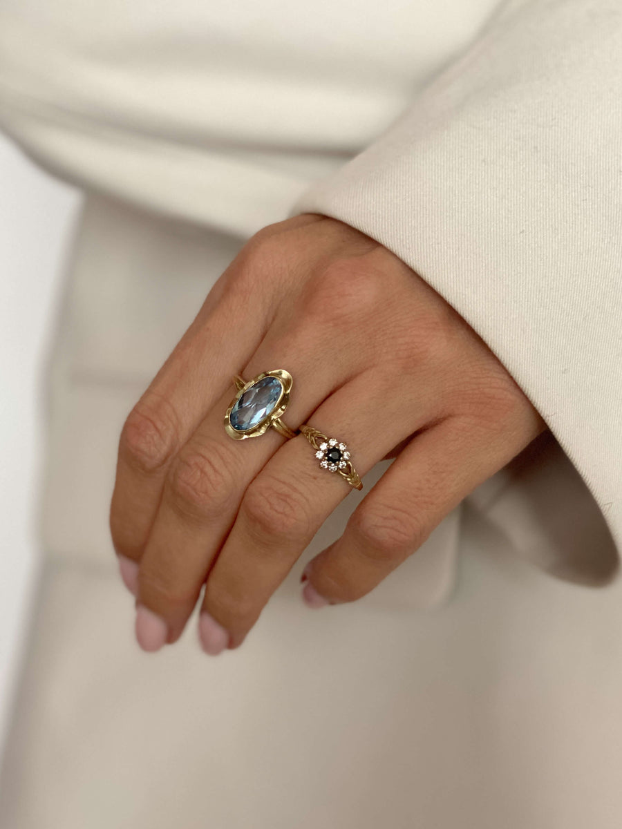 Vintage Sapphire & CZ Petite Fleur Ring