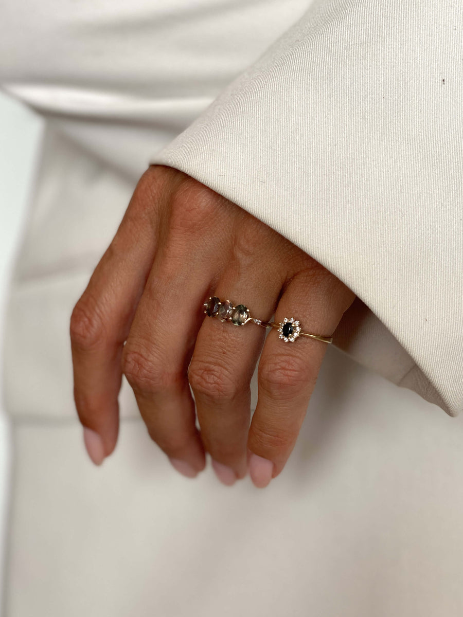 Vintage Sapphire & CZ Halo Ring