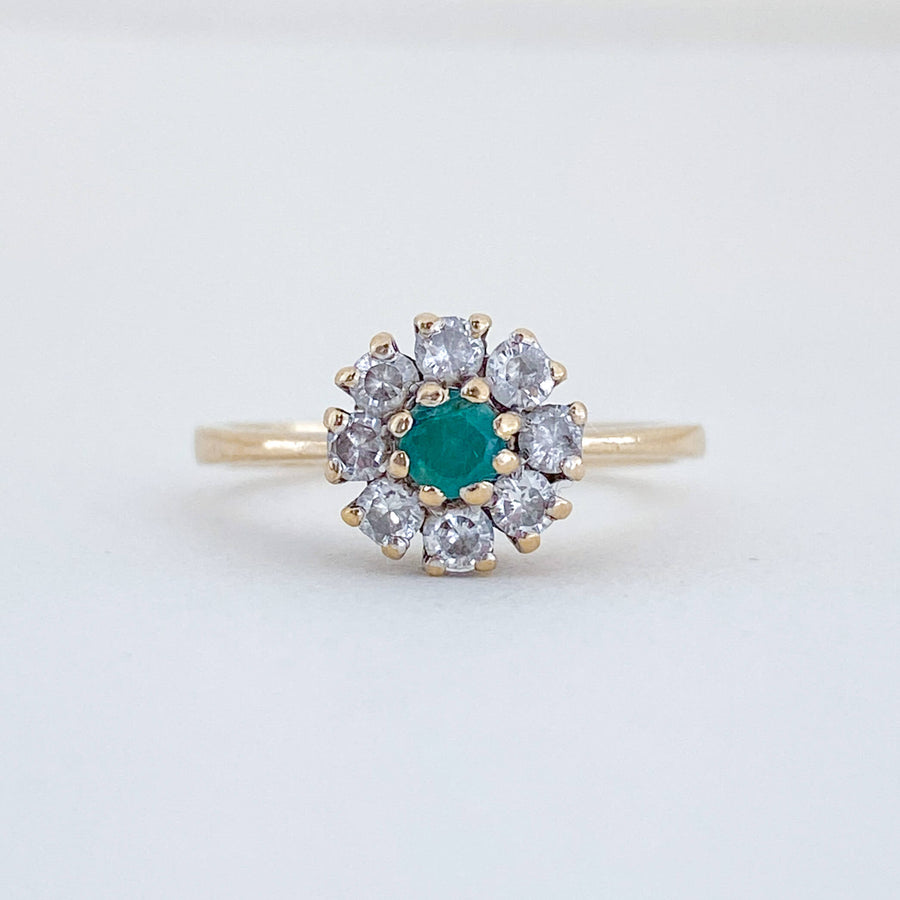 Vintage Emerald & CZ Halo Ring