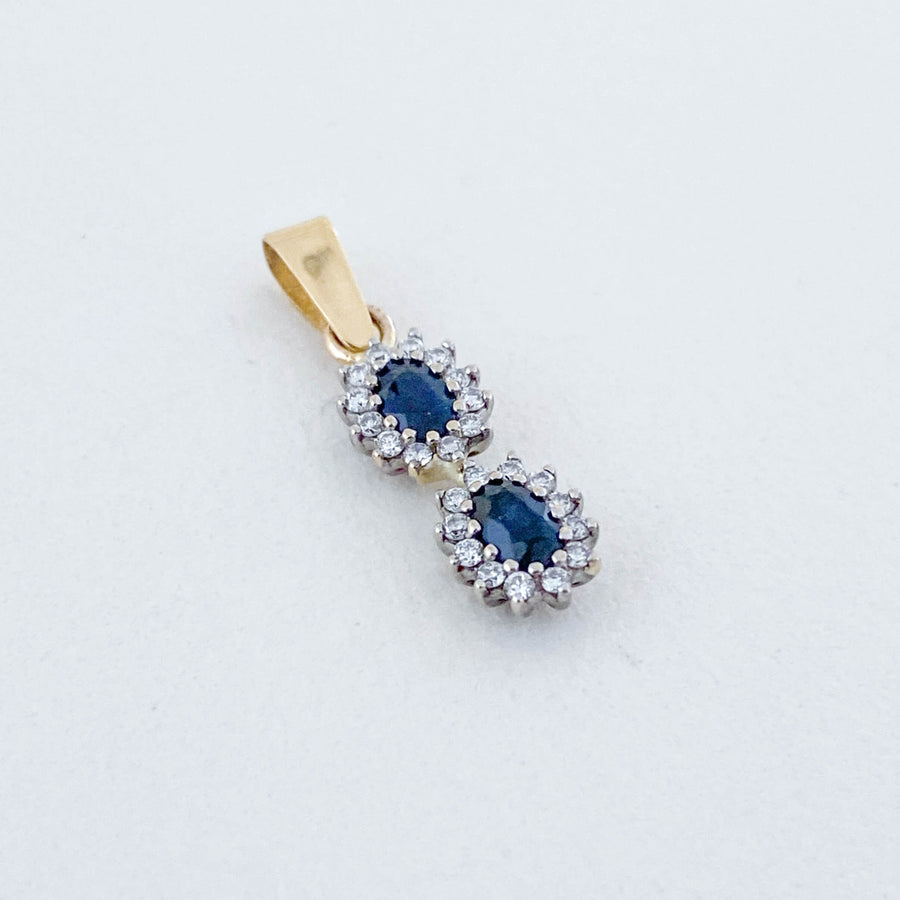 Vintage Sapphire & Diamond Double Halo Pendant