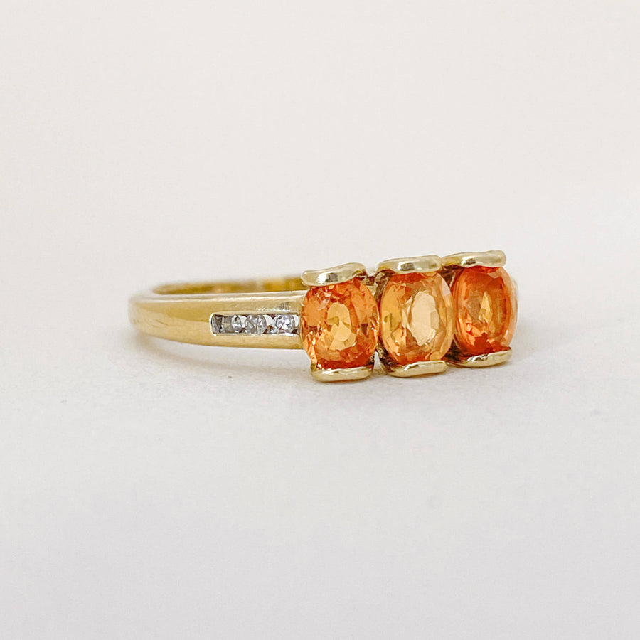 Vintage Orange Citrine & Diamond Trilogy Ring