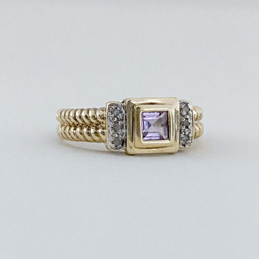 Vintage Amethyst & Diamond Double Rope Ring