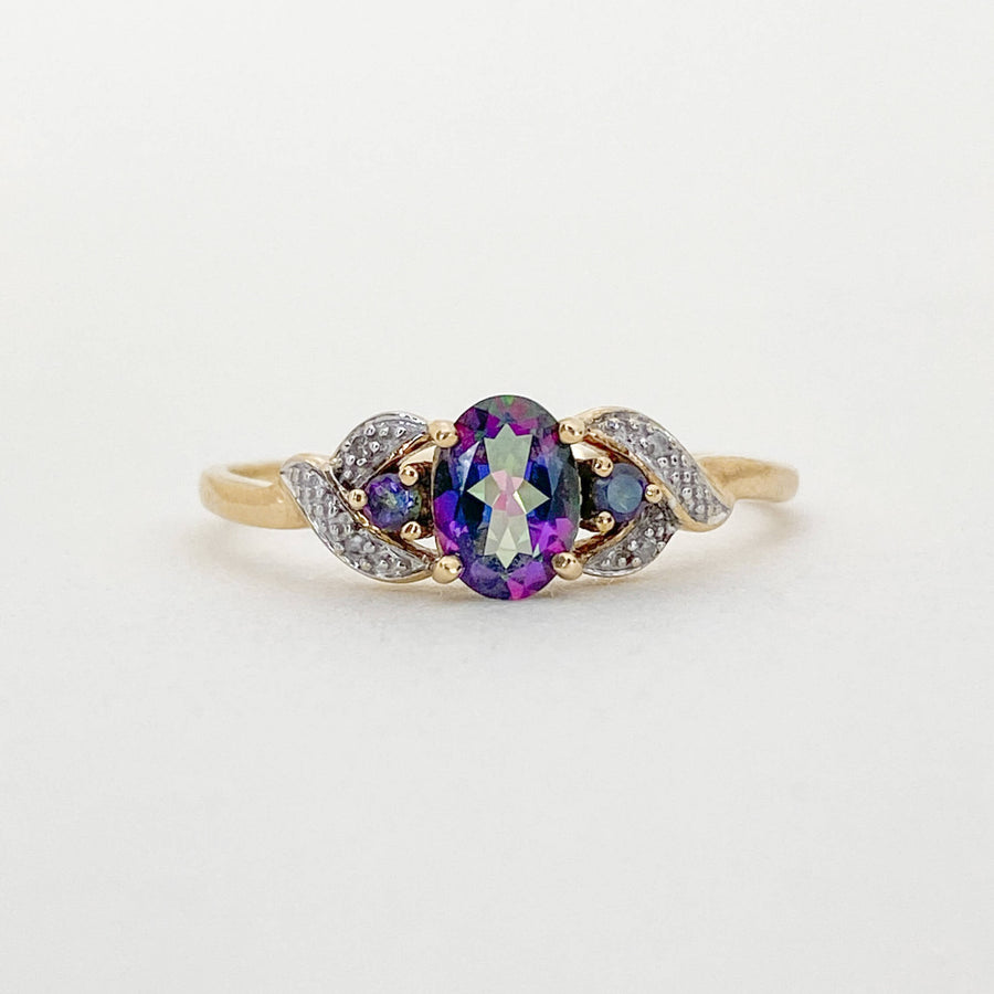 Vintage Mystic Topaz & Diamond Swirl Ring