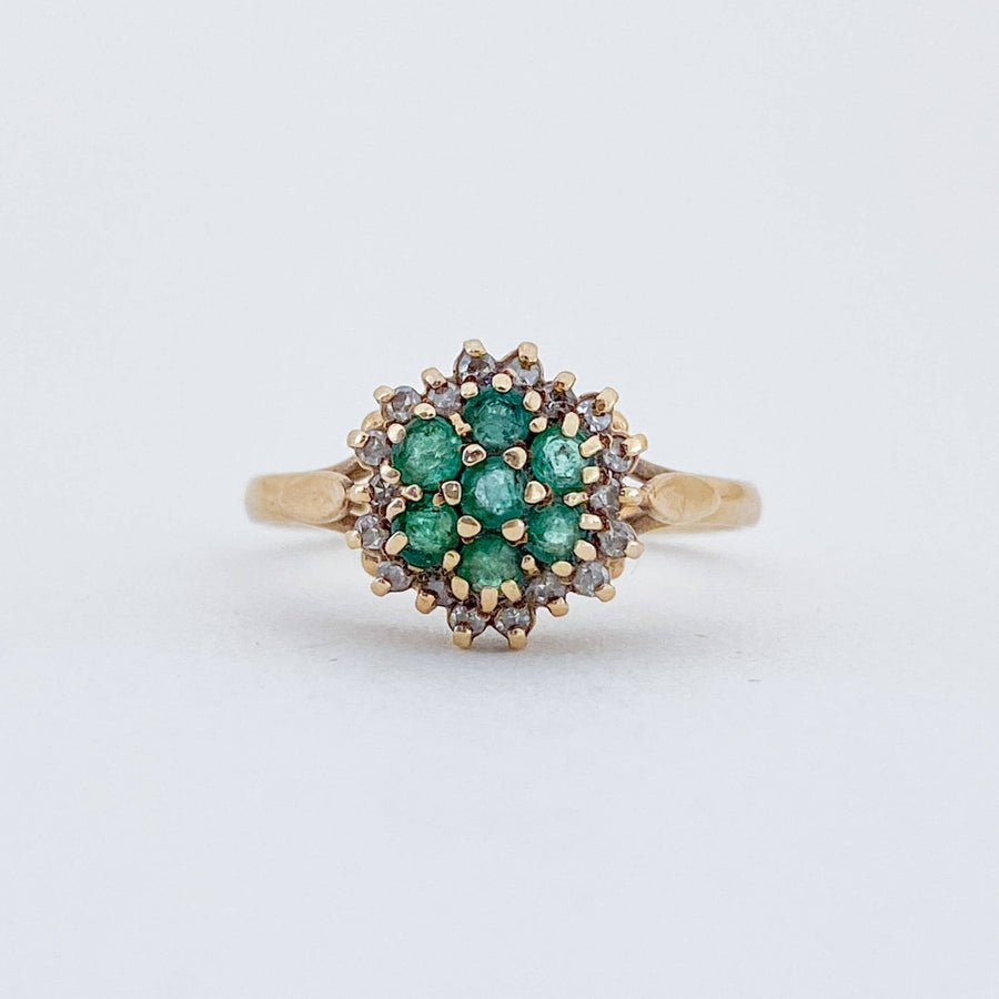 Vintage Emerald & Diamond Cluster Ring