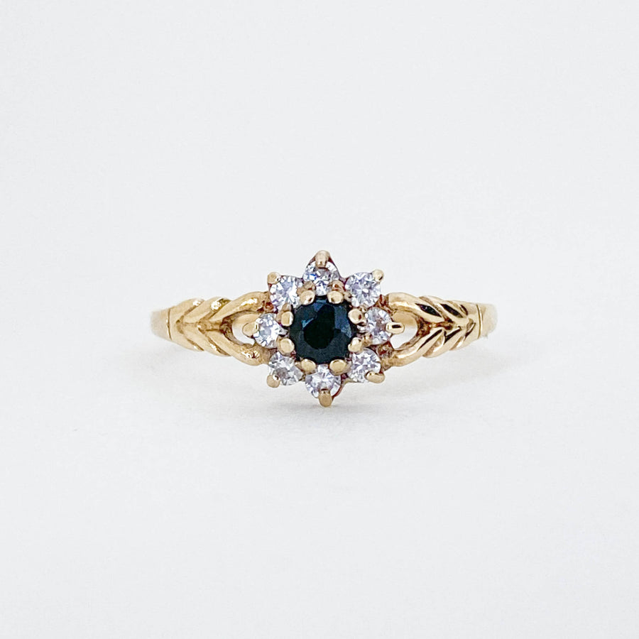 Vintage Sapphire & CZ Petite Fleur Ring