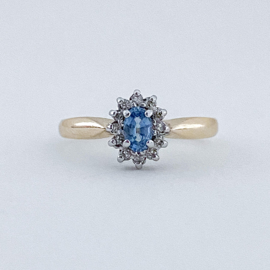 Vintage Ceylon Sapphire & Diamond Halo Ring