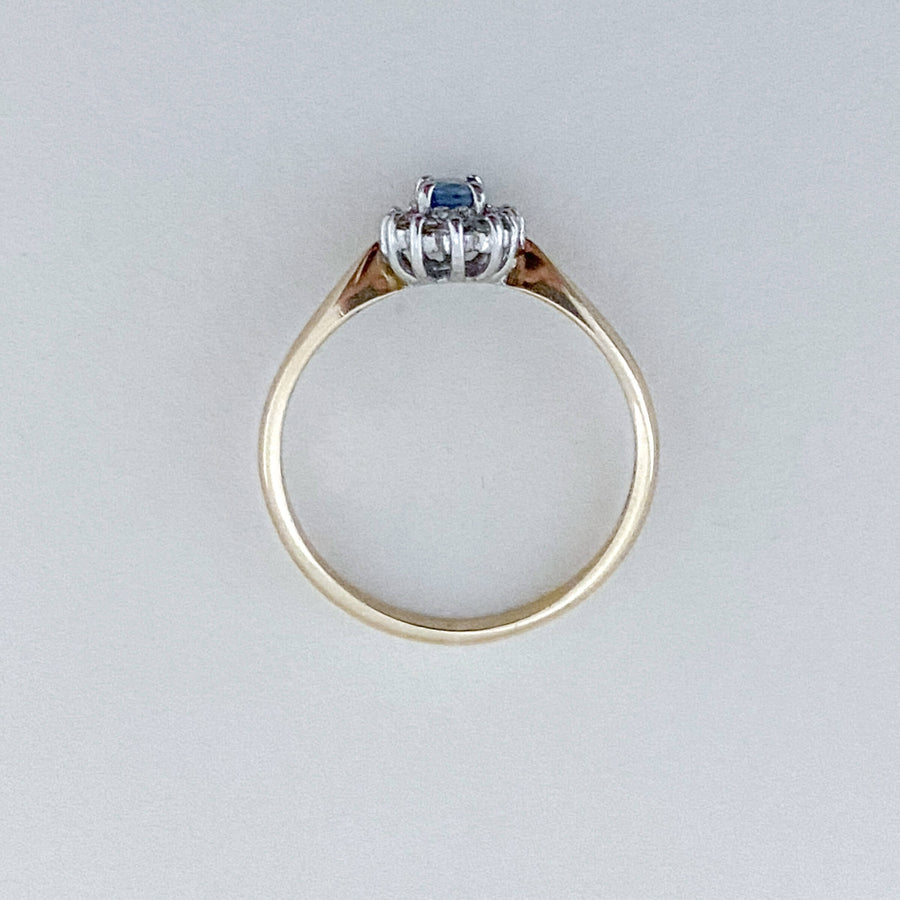 Vintage Ceylon Sapphire & Diamond Halo Ring