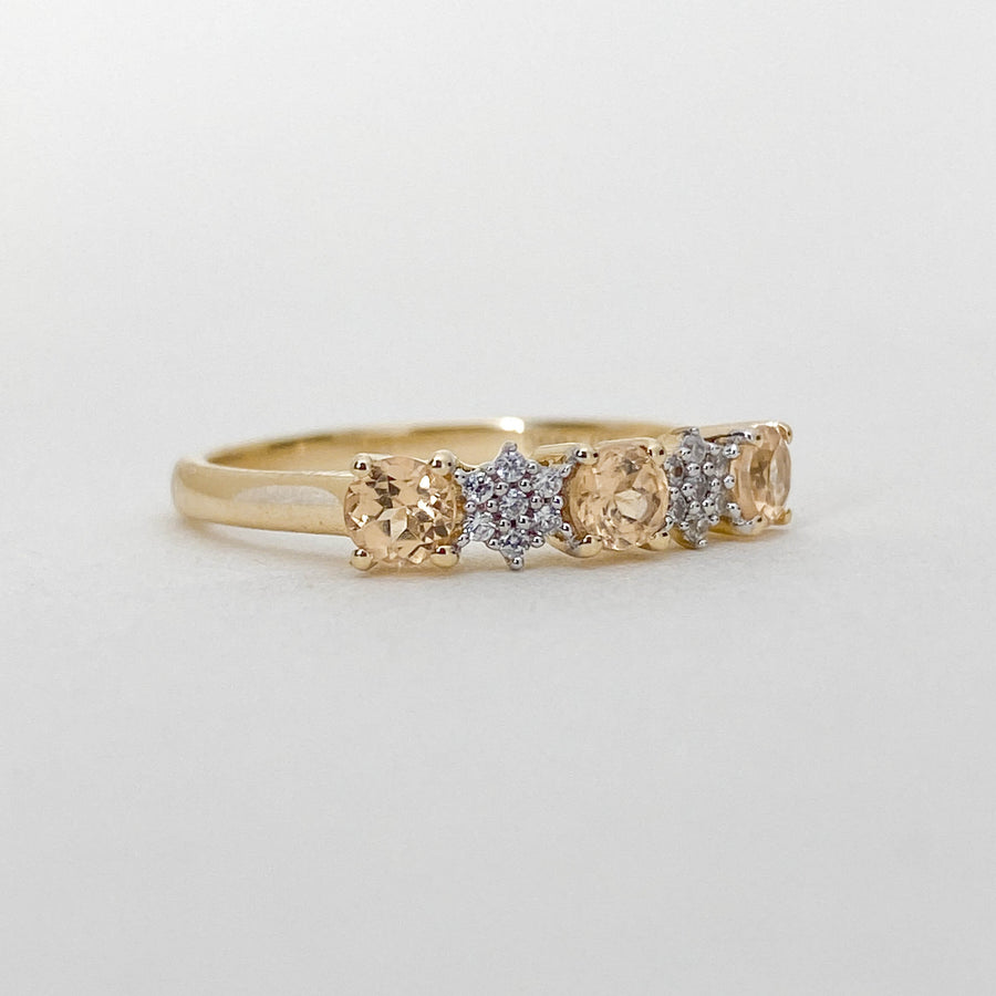 Vintage Peach Quartz & CZ Flowers Ring
