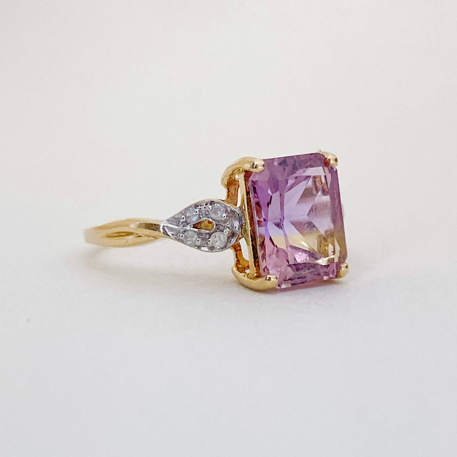Vintage Ametrine & White Sapphire  Cushion Ring