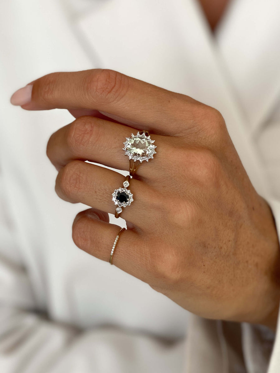 Vintage Prasiolite & Diamond Halo Ring
