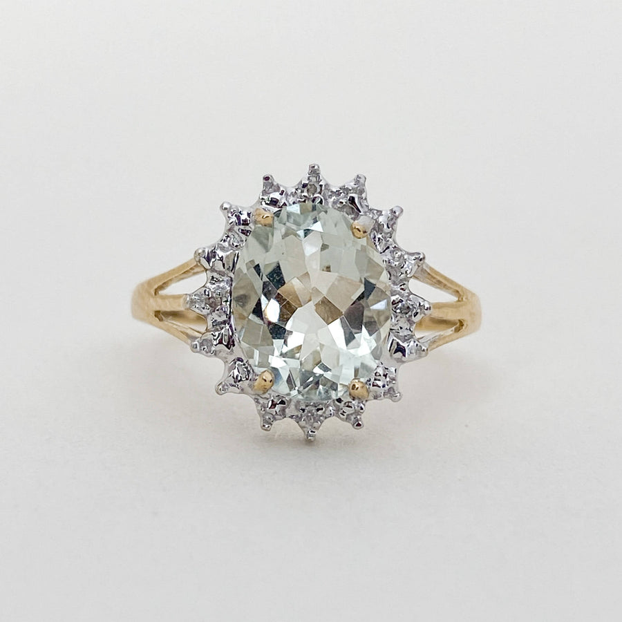Vintage Prasiolite & Diamond Halo Ring