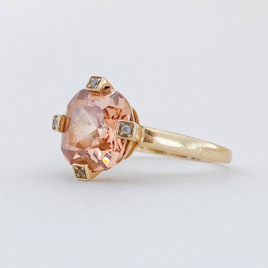 Vintage Kunzite & CZ Pêche Ring