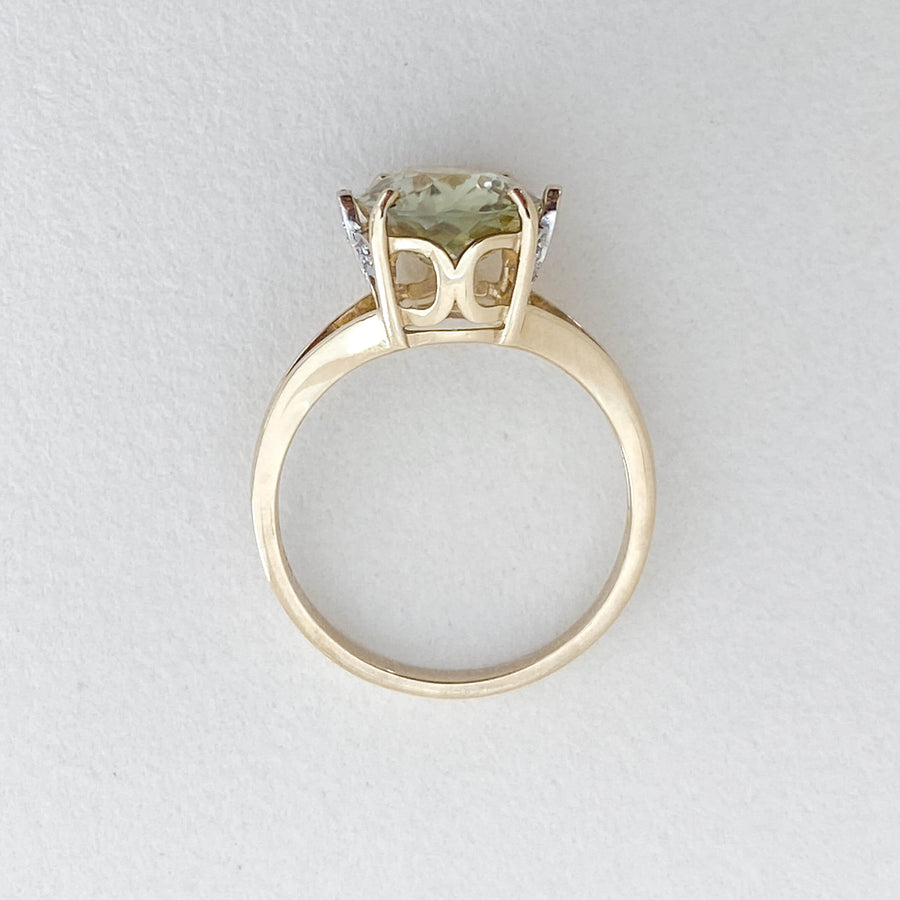 Vintage Lemon Quartz & Diamond Oval Ring