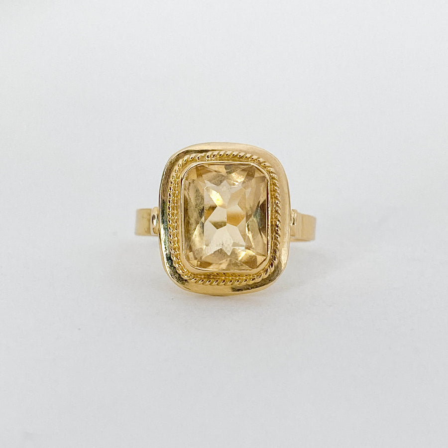 Vintage Citrine Cushion Rope Ring
