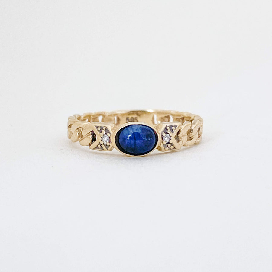 Vintage Cabochon Sapphire & Diamond Chain Ring