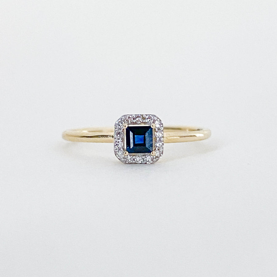 Sapphire & Diamond Halo Cushion Petite Ring