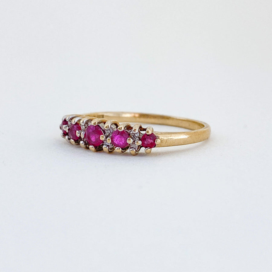 Vintage Ruby & Diamond Pattern Ring