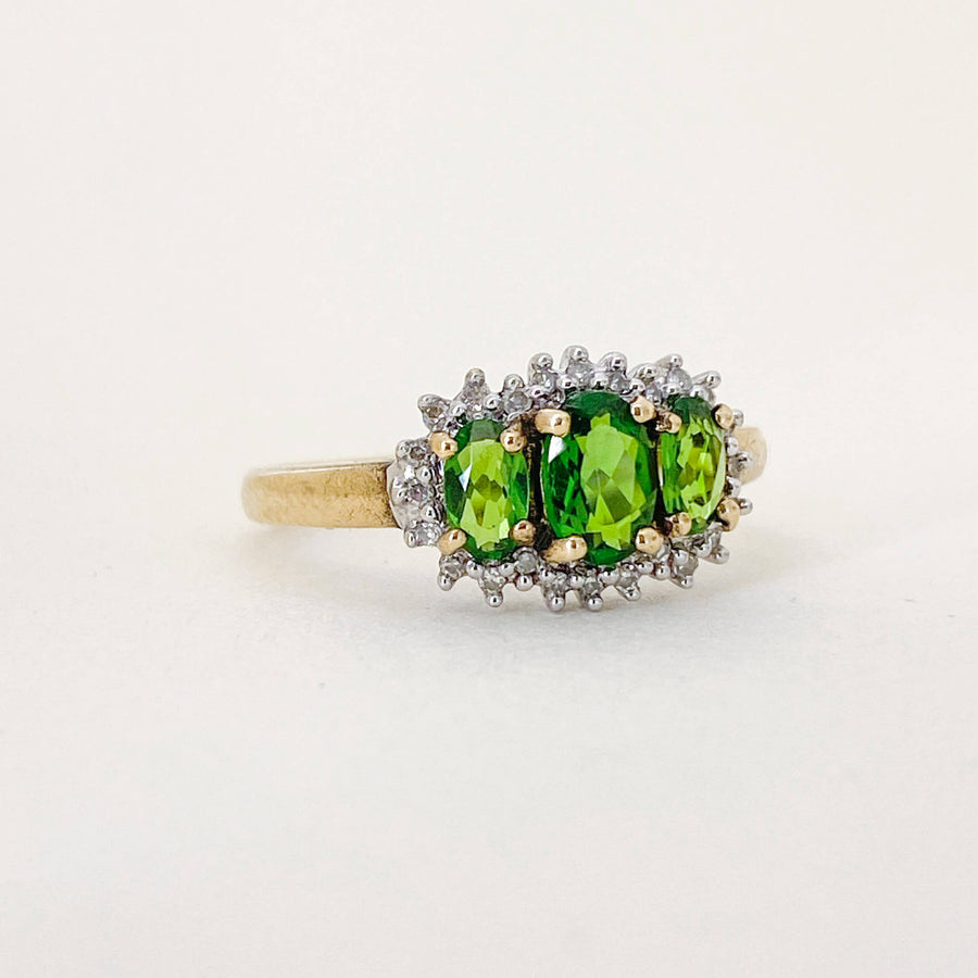Vintage Chrome Diopside & Diamond Trilogy Halo Ring