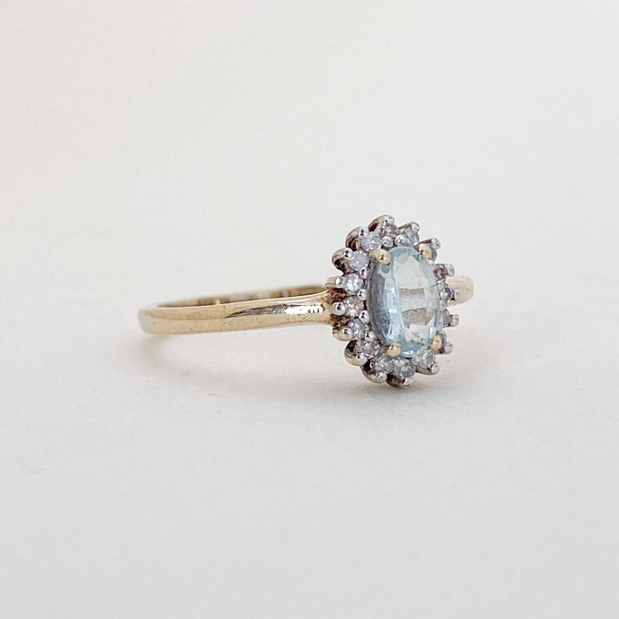 Vintage Aquamarine & Diamond Halo Ring