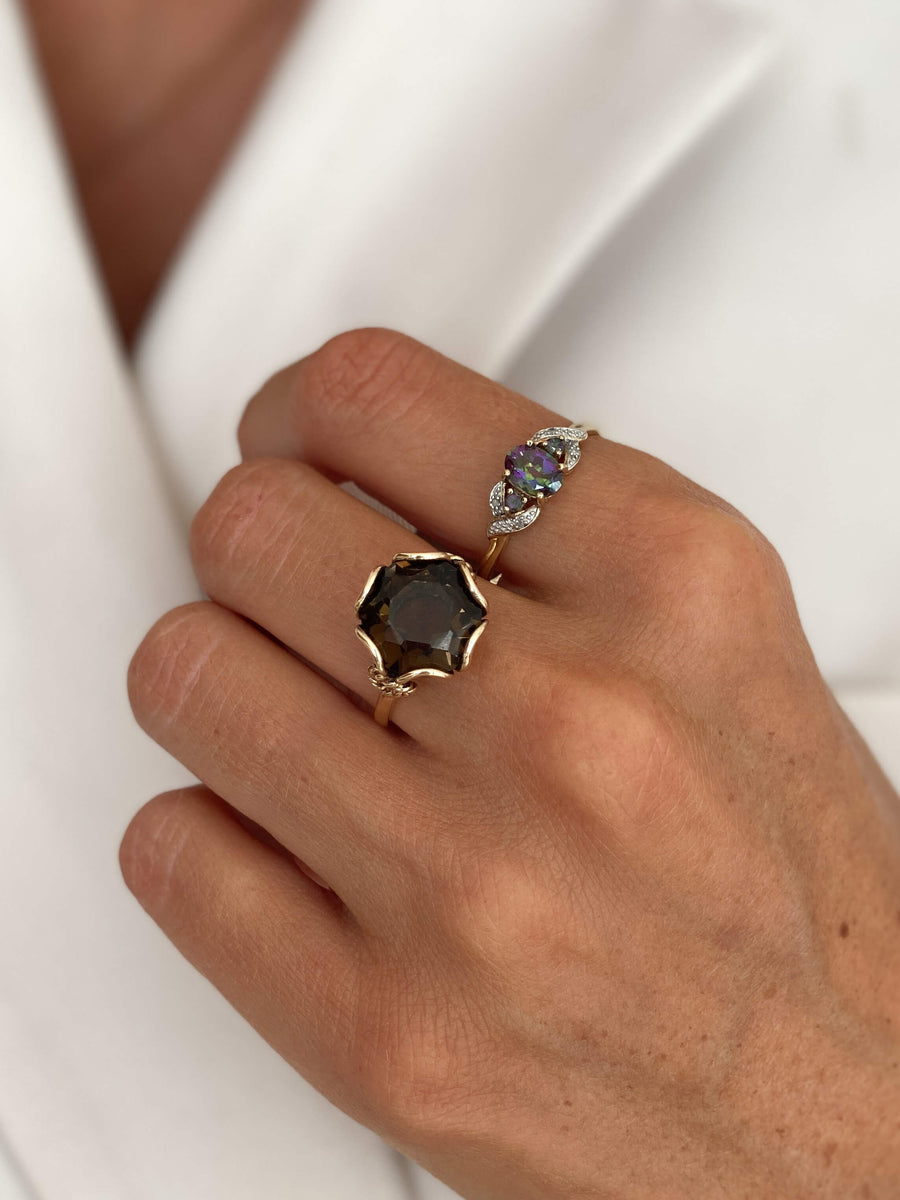 Vintage Mystic Topaz & Diamond Swirl Ring