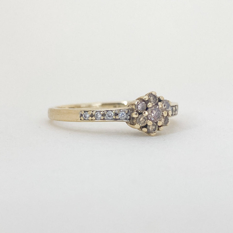 Vintage Champagne & Clear Diamond Flower Ring