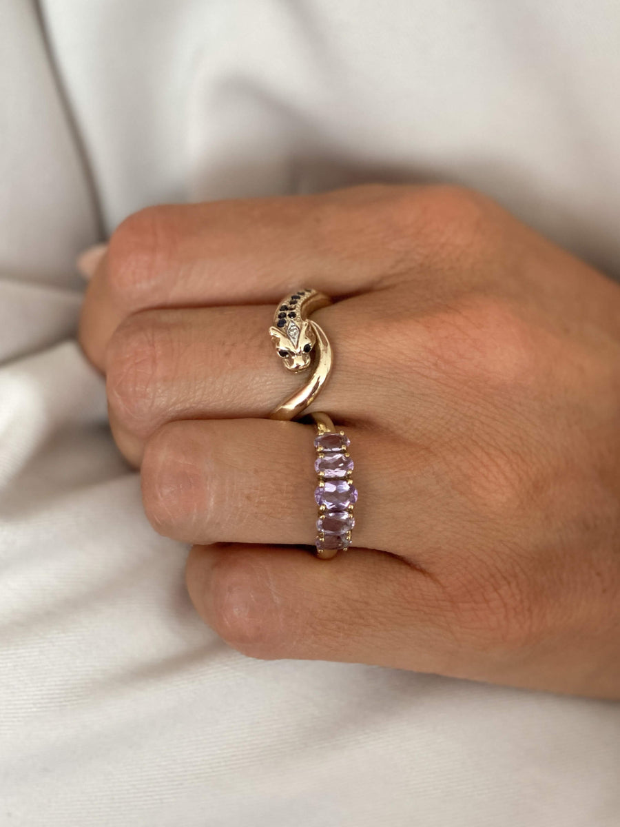 Vintage Sapphire & Diamond Panther Tail Ring