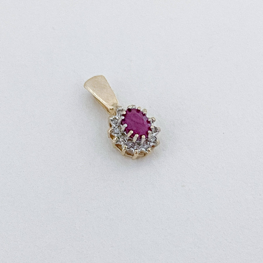 Vintage Ruby & Diamond Halo Pendant