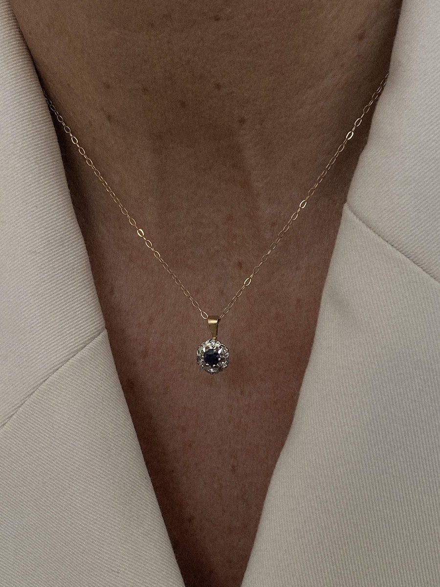 Vintage Sapphire & Diamond Halo Pendant & Necklace