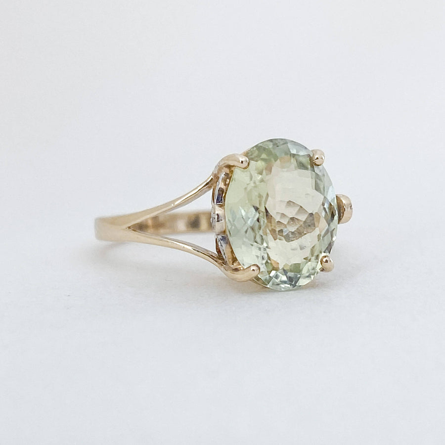 Vintage Lemon Quartz & Diamond Oval Ring