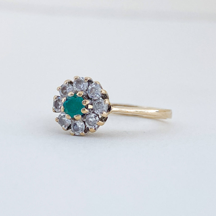 Vintage Emerald & CZ Halo Ring