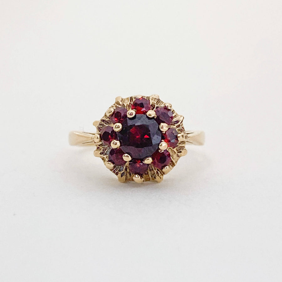 Vintage Garnet Golden Flower Ring