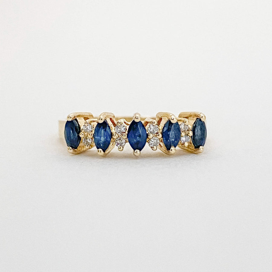 Vintage Sapphire & Diamond Marquises Row Ring