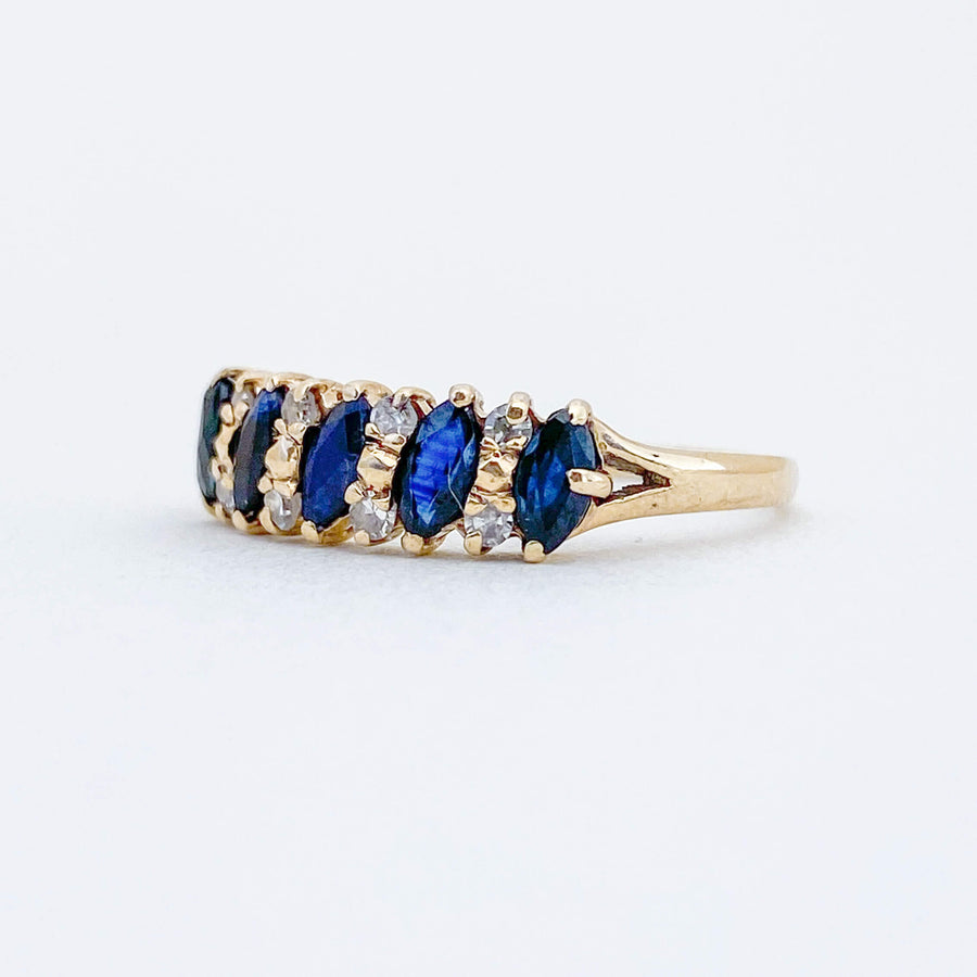 Vintage Sapphire & Diamond Marquises Row Ring