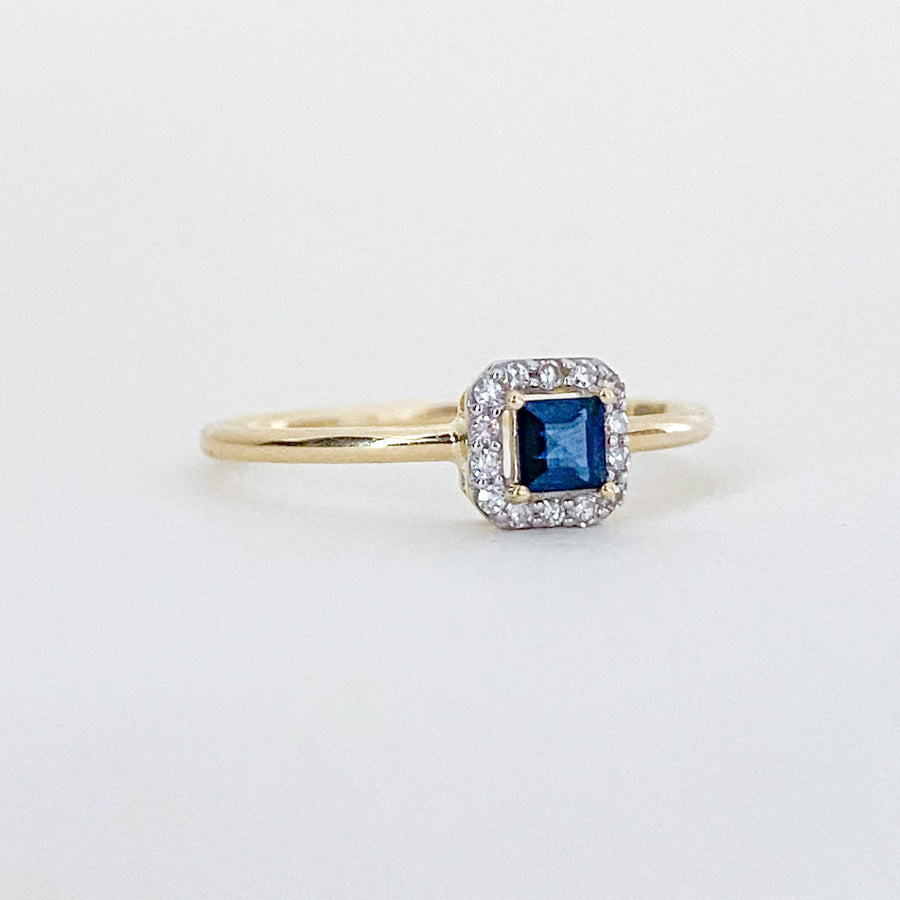 Sapphire & Diamond Halo Cushion Petite Ring