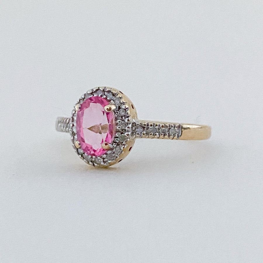 Vintage Pink Sapphire & Diamond Halo Ring
