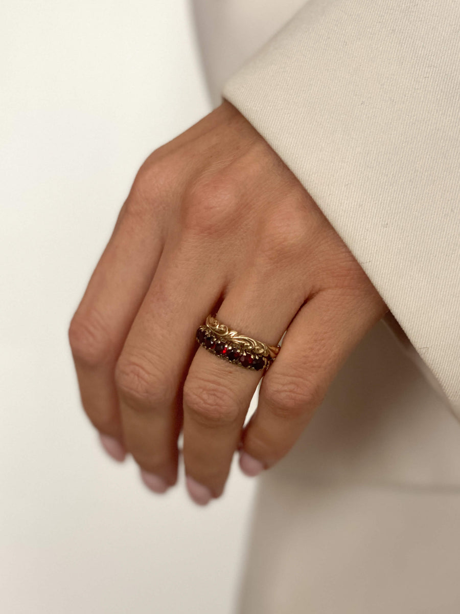 Vintage Garnet Half Eternity Ring